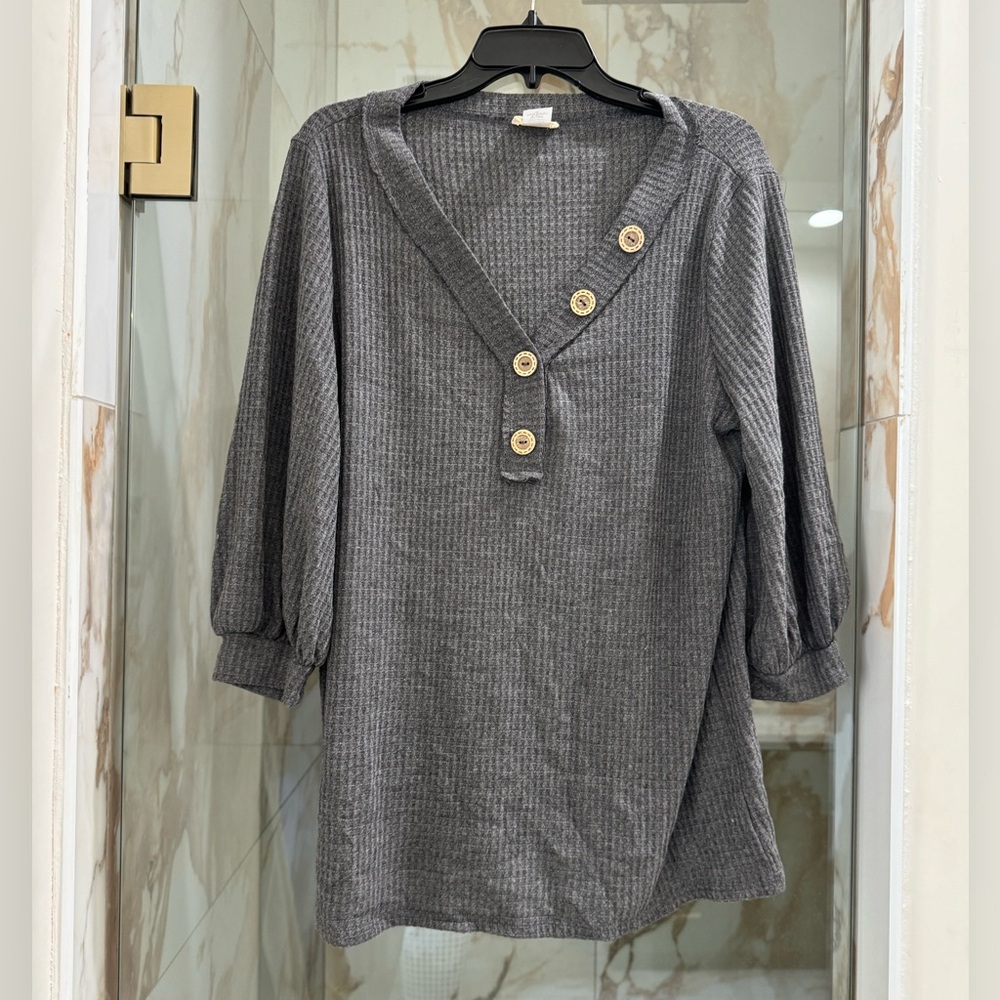 BiBi grey button up long sleeve blouse